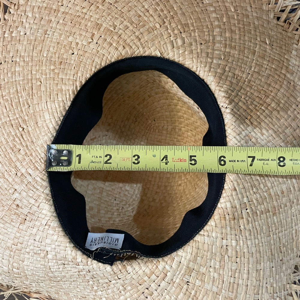GIGI BURRIS MILLINERY ETE NATURAL feather grosgrain ribbon frayed straw hat - Picture 15 of 15